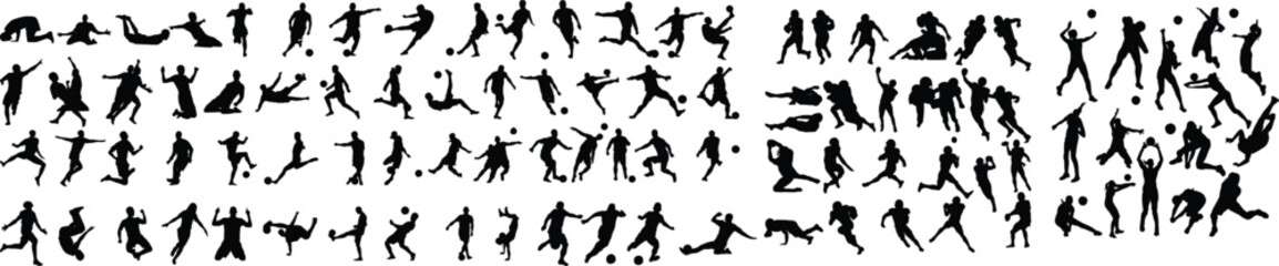 Obraz premium Black silhouettes of people playing sports athletes