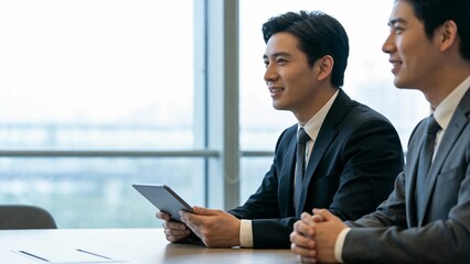 Two men in suits at a business meeting