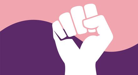 Obraz premium Feminist Power Fist Vector Illustration in Pink and Purple Minimalist Style