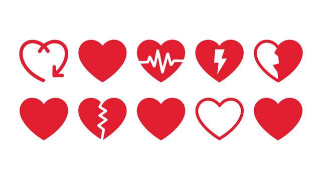 Heart health icons set with medical and emotional symbols