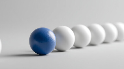 Blue Sphere Leading White Spheres in Abstract Business Concept