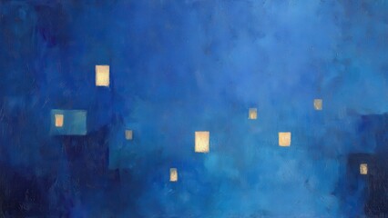 青色抽象夜景アート 都会の光を描いた絵画風背景素材