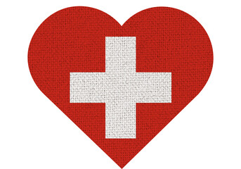 Obraz premium Red Heart with White Cross Symbol Isolated