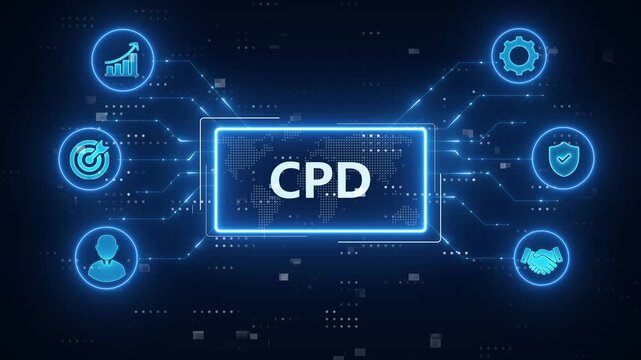 CPD - Continuing Professional Development concept.futuristic blue technology background.