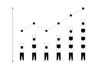 Vector illustration of a simple human line art figure stackable human ladder as a bar graph chart.  © ahmadjaa