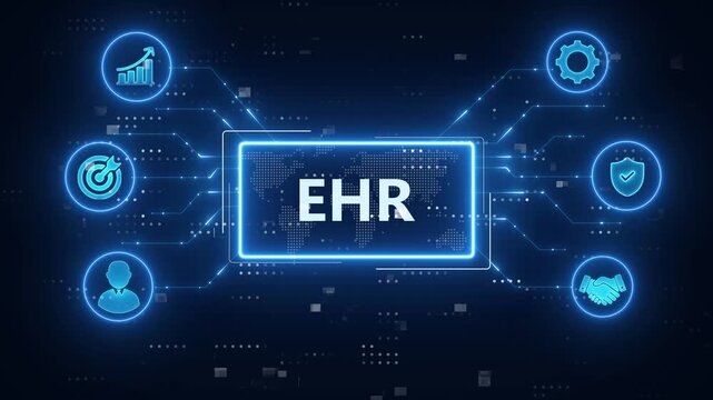 EHR (Electronic Health Record) concept.electronic medical record.futuristic blue technology background.