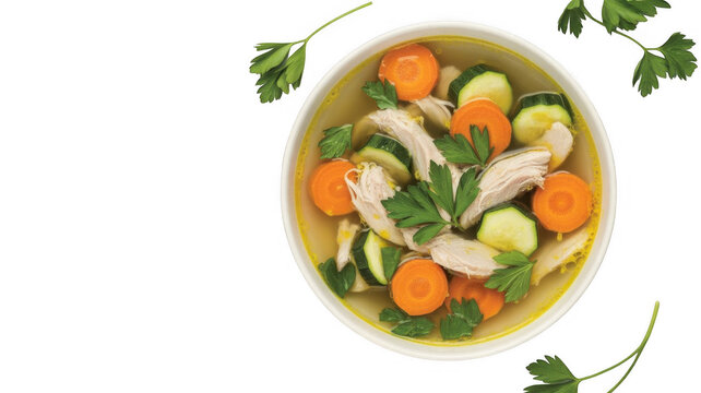 Bowl of chicken and vegetable soup vegetables food isolated on a transparent background
