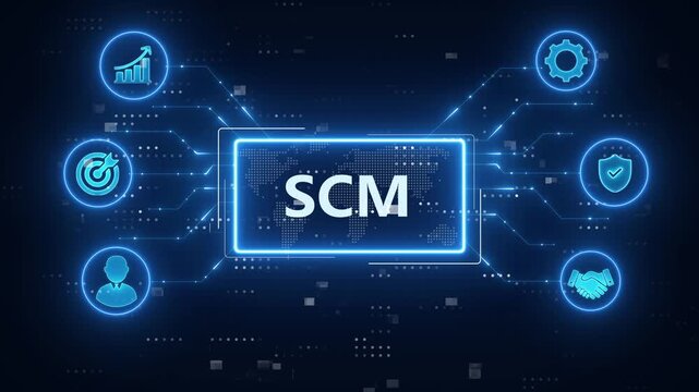 SCM - Supply Chain Management concept.futuristic blue technology background.