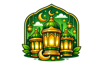 Obraz premium Islamic Mosque Illustration Isolated on White