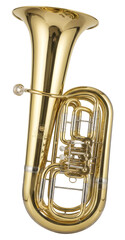 Brass tuba musical instrument isolated on white background, classical wind instrument for orchestra, band, music education, performance, and professional sound concepts.