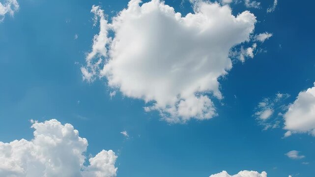 Bright blue sky with fluffy white clouds scattered about, offering a scenic view