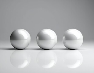 Three glossy white spheres sit in a row with perfect reflections