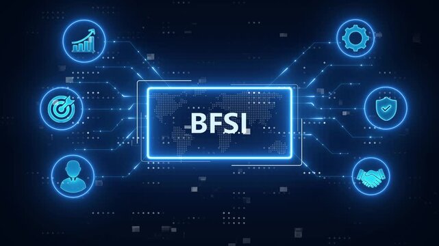 BFSI - Banking, financial services and insurance concept.blue Neon digital technology background