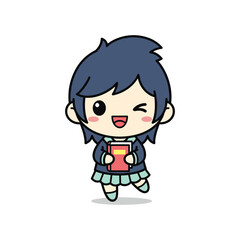 Fototapeta premium Cute Chibi Girl with Blue Hair