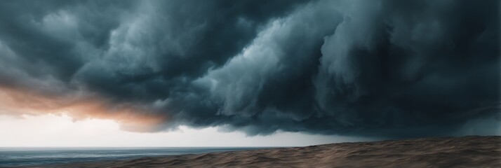 Obraz premium A dramatic seascape featuring dark clouds looming over the horizon, suggesting an impending storm and creating a moody atmosphere.