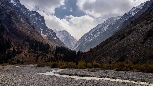Time lapse of the clouds over the Ala Archa National Park.
