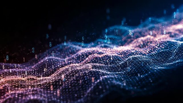 Abstract Digital Wave with Binary Code Particles