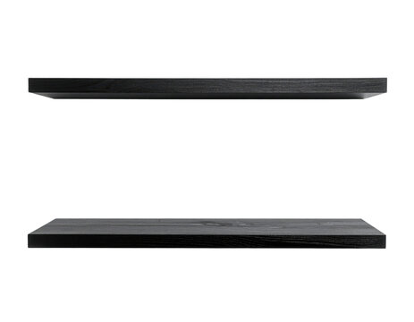 A minimalist view of two modern black floating shelves showcasing sleek design for contemporary spaces.