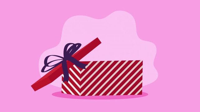 Open Gift Box with Red and White Stripes and Ribbon