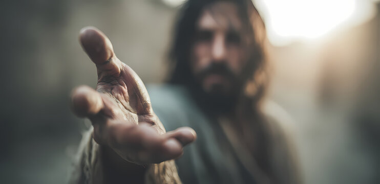 Jesus Reaching Out Hand for Prayer, Church Outreach, Bible Study, and Christian Faith Support