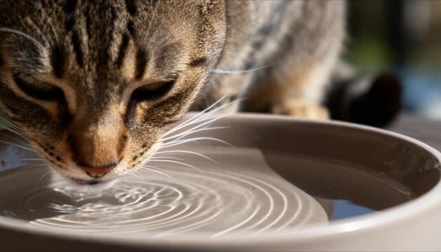 close up cat drinking fresh water hydration perfect for national cat health month