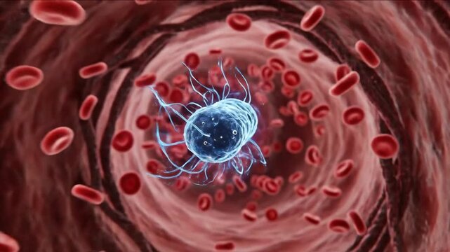 Bacteria cell entering to blood vessels