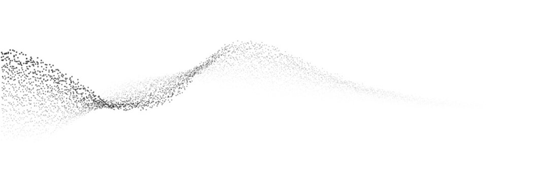 Flowing dot particles wave pattern halftone black gradient smooth curve shape isolated on transparent background. Vector in concept of technology, science, music, modern.