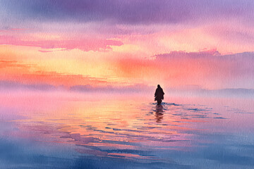 Serene Sunset Over Water with Silhouette