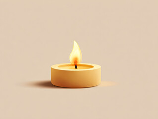 Elegant Yellow Candle with Flame on Neutral Background