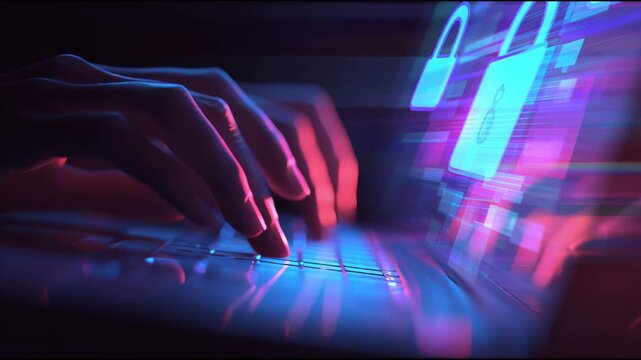 Secure Password Concept With Person Typing on Laptop in Dark Room Emphasizing Cybersecurity and Data Safety Measures