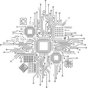 Abstract Circuit Board Design Technology Digital Data Processing Microchip Illustration