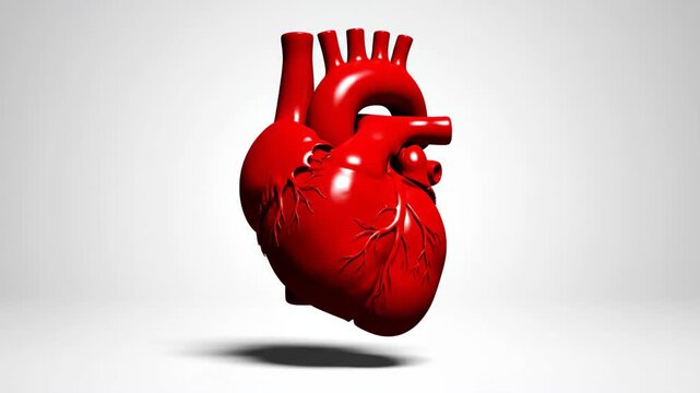 Floating red heart in three sequential frames. Anatomical organ levitation on white background. Symbolic animation for love or medical visualization concepts