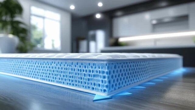 Modern memory foam mattress with cooling gel technology in bright room