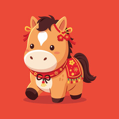 Fototapeta premium Cute Chinese New Year Horse Cartoon Illustration, Year of the Horse Flat Design 2