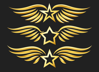 Obraz premium Golden star with wings logo set