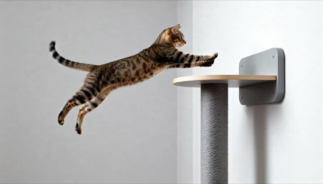 cat leaping on wall mounted tree agility bone health perfect for national cat health month