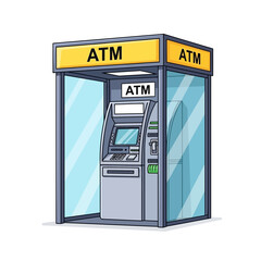 ATM Booth Illustration &ndash; Automated Teller Machine Kiosk for Banking, Finance & Payment Design