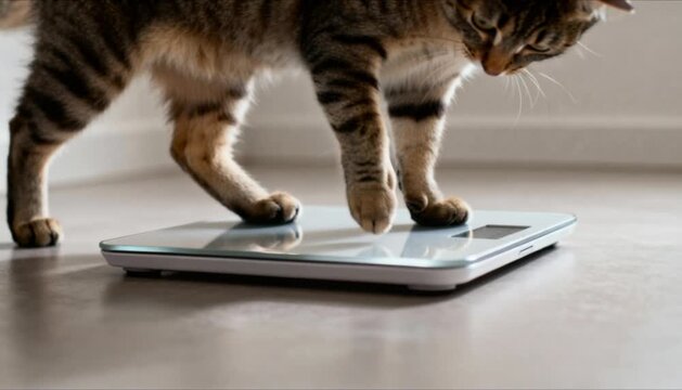 cat stepping on digital scale weight management perfect for national cat health month