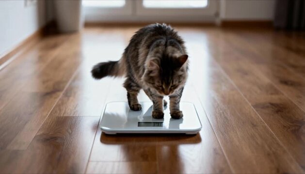cat stepping on digital scale weight management perfect for national cat health month