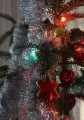colorful glass ornaments and Christmas tree