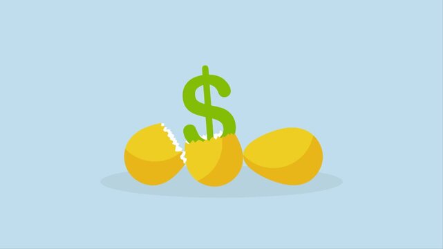 value stocks investment, 4k animation of shiny silver eggs one of which hatches into a US dollar.