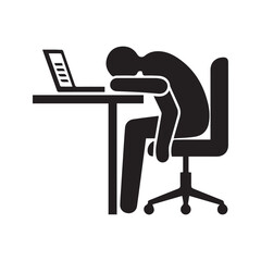 Fototapeta premium Tired Employee Sleeping on Desk with Laptop Stick Figure Icon Burnout Concept Illustration 