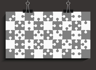 Banner template made grey pieces puzzle, jigsaw