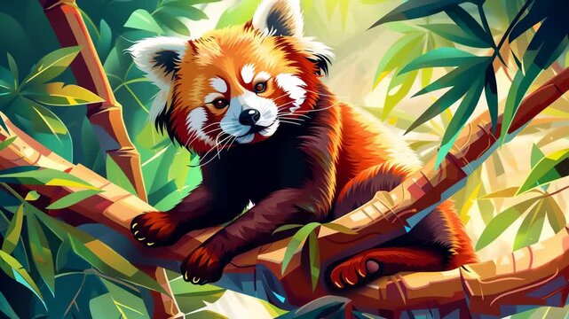 Red Panda Animation in Lush Bamboo Forest
