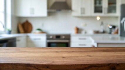 Modern kitchen interior with wooden countertop and white cabinets