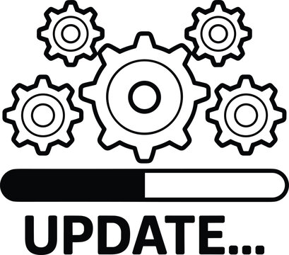 Black and white gears with update progress bar and text