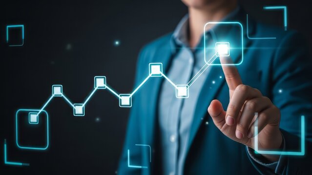 Businessman interacting with futuristic digital graph interface