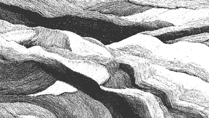 Naklejka premium Black and white textured abstract landscape with flowing lines and dramatic shadows