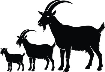 Fototapeta premium Goat family silhouette illustration showing growth stages for farming agriculture livestock and rural design concepts branding wildlife graphics
