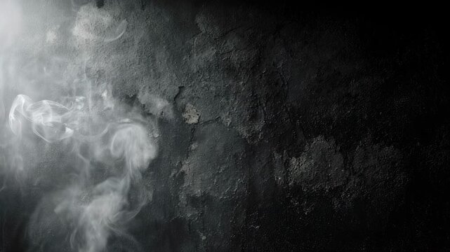 Moody shot of textured dark wall with wispy smoke and bright source
